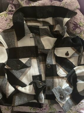 Love Tree Black White Brown Plaid Button-Up Shacket